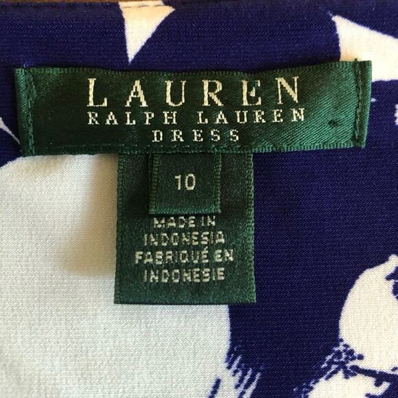 Ralph Lauren Dress Womens Sz 10 Floral Sheath Ruching Blue Slinky Stretch Wrap - Picture 2 of 11